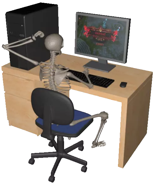 Skeleton at a computer